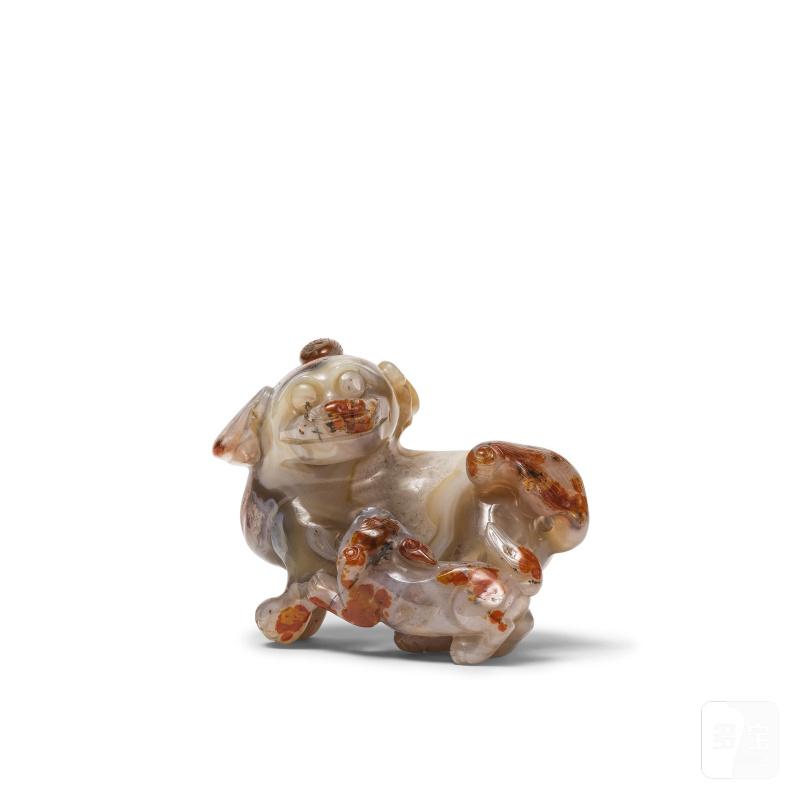 清晚期 瑪瑙太獅少獅擺件 | LION BOUDDHISTE EN AGATE SCULPTÉE - 图4